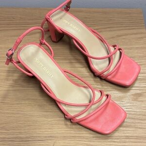 Poppy Barley Coral Strappy Square-Toe Block Heels